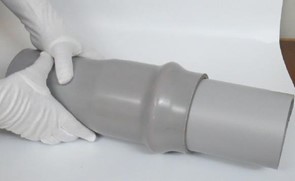 Joining uPVC pressure pipes by pushing into socket with 10 mm gap for thermal expansion in agriculture pipeline